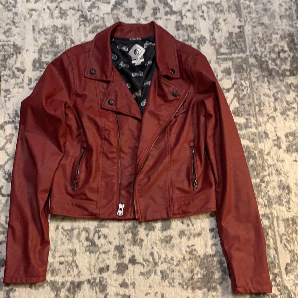 Burgundy leather moto jacket